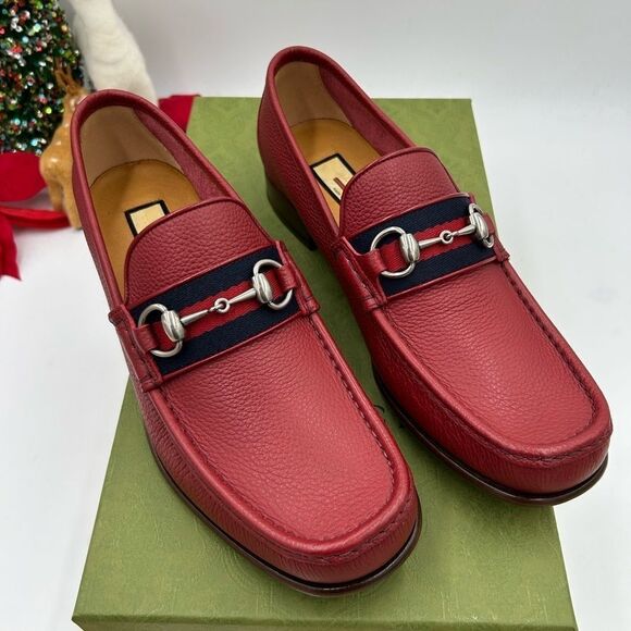 Men’s Gucci Horsebit web leather loafers size 8 fits 9  US made in Italy - Picture 2 of 8